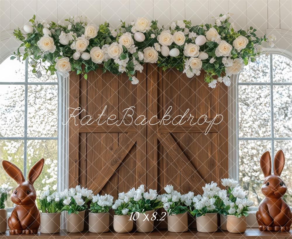Easter Bunny Floral Barn Door Foto Achtergrond Designed by Mini MakeBelieve