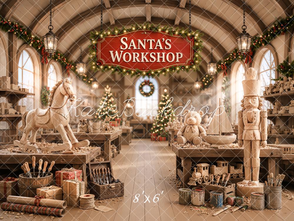 Kate Christmas Santa Workshop Wooden Toys Nutcracker Printed Backdrop Designed by Emetselch