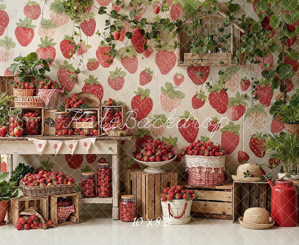 Kate Summer Strawberry Fruit Crates and Greenery Backdrop Designed by Emetselch