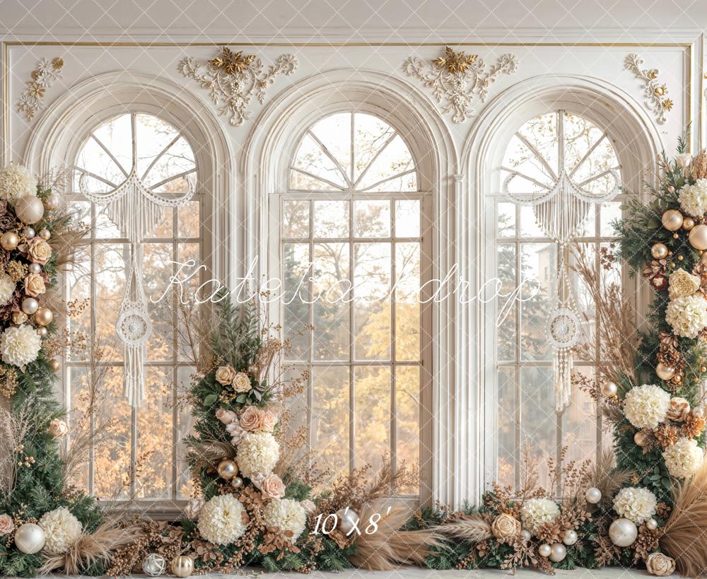 Kate Christmas Arched Window Flower Ornaments Backdrop Designed by Emetselch