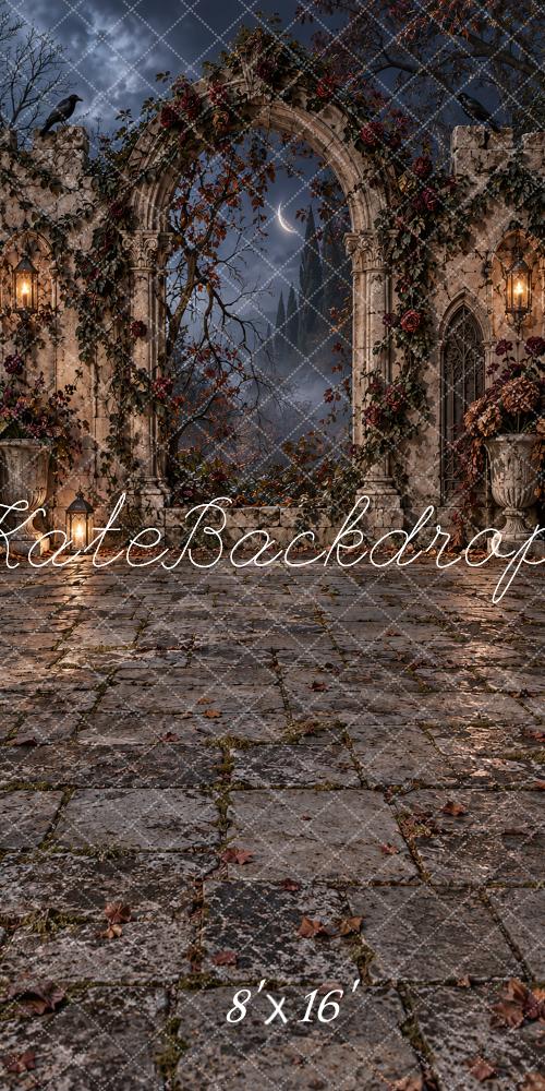 Kate Sweep Gothic Ruins Stone Arch Cobblestone Courtyard Printed Backdrop Designed by Vertigo Productions