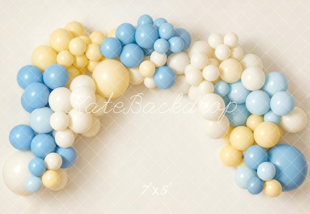 Kate Cake Smash Blue Yellow Cream Balloon Arch Printed Backdrop Designed by Emetselch