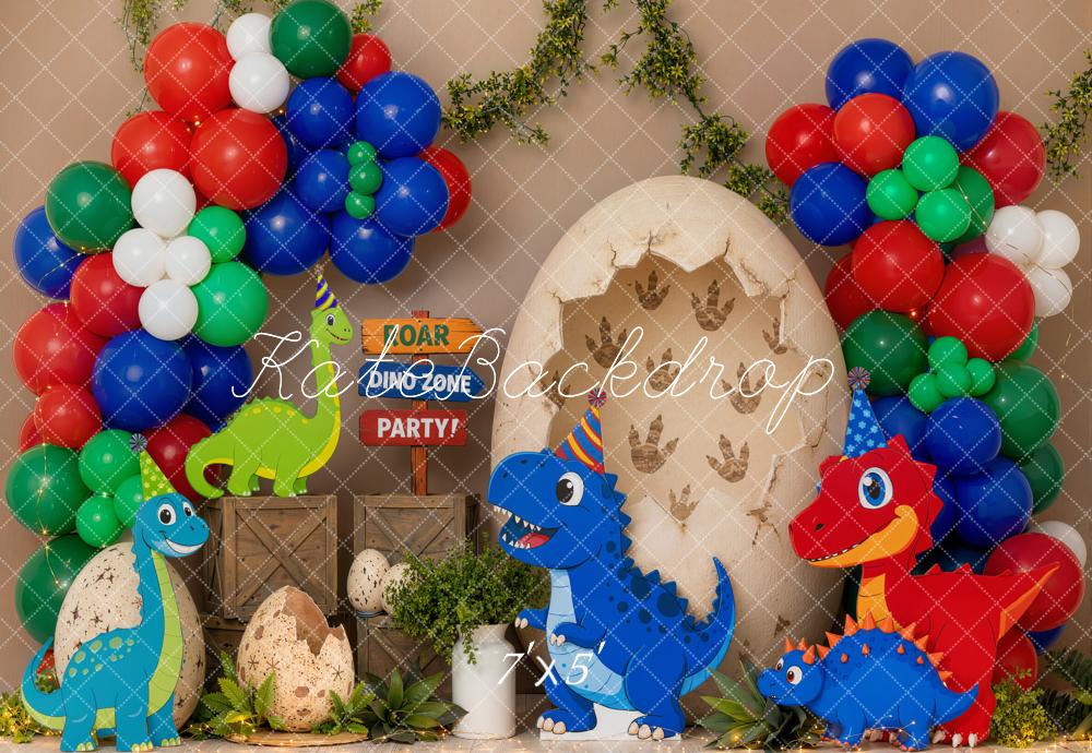 Kate Cake Smash Dinosaur Party Balloons Egg Crate Printed Backdrop Designed by Emetselch