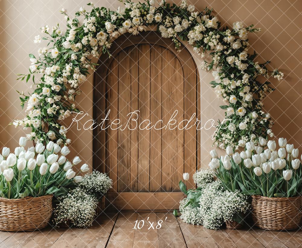 Kate Spring Floral Arch Wooden Door Backdrop Photography Designed by Emetselch