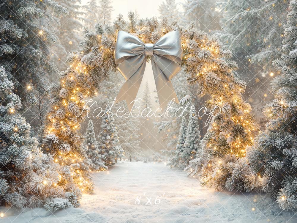Kate Christmas Snowy Pine Arch Forest Bow Backdrop Designed by Emetselch