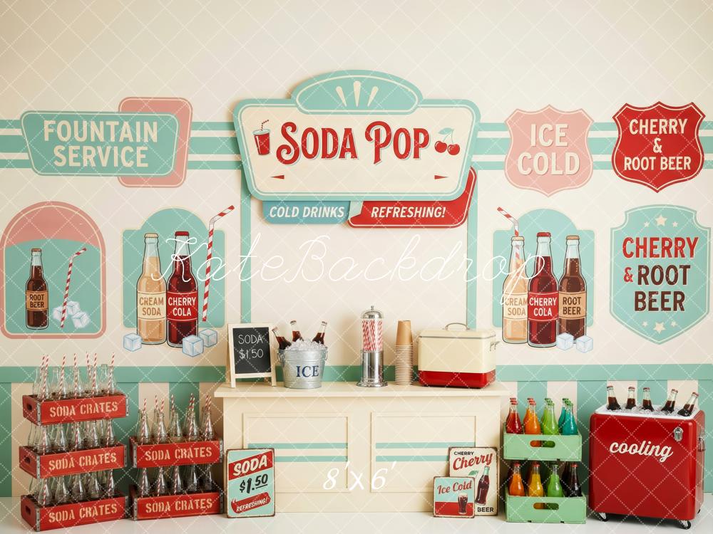 Kate Retro Soda Shop Crates Bottles Cherry Root Beer Printed Backdrop Designed by Patty Roberts