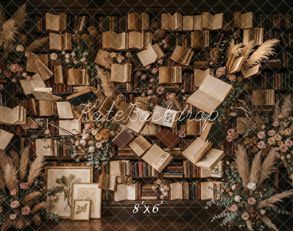 Kate Vintage Books Floral Library Printed Backdrop Designed by Emetselch