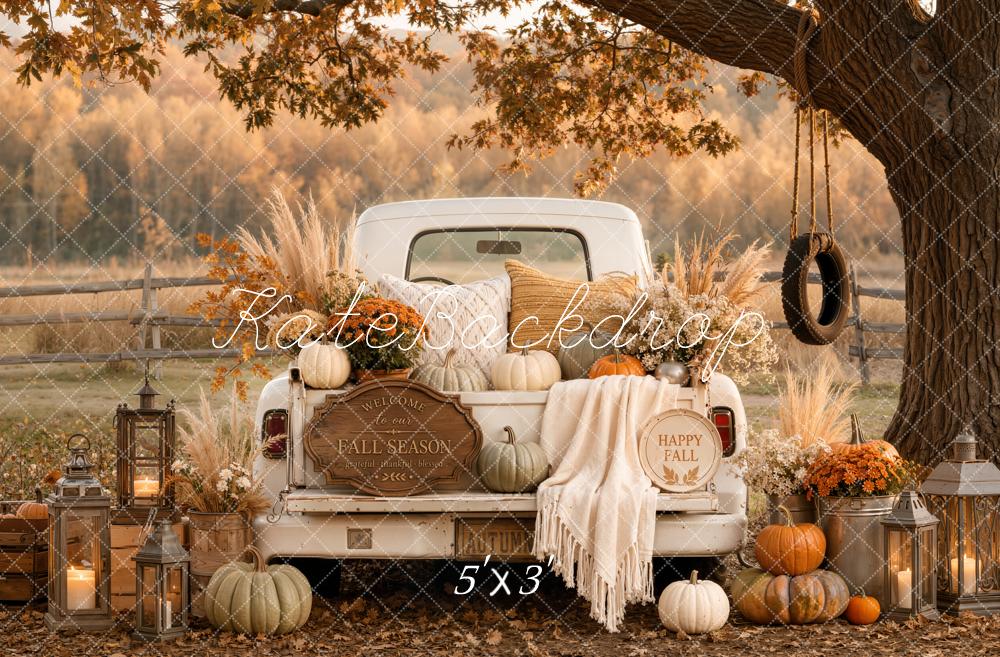 Kate Fall Vintage Truck Pumpkin Cozy Blanket Tree Swing Printed Backdrop Designed by Emetselch