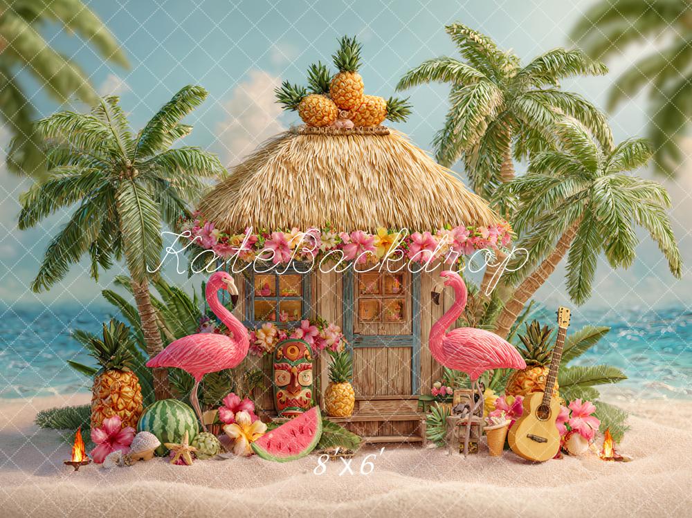 Kate Summer Tropical Flamingo Beach Hut Backdrop Designed by Ashley Paul