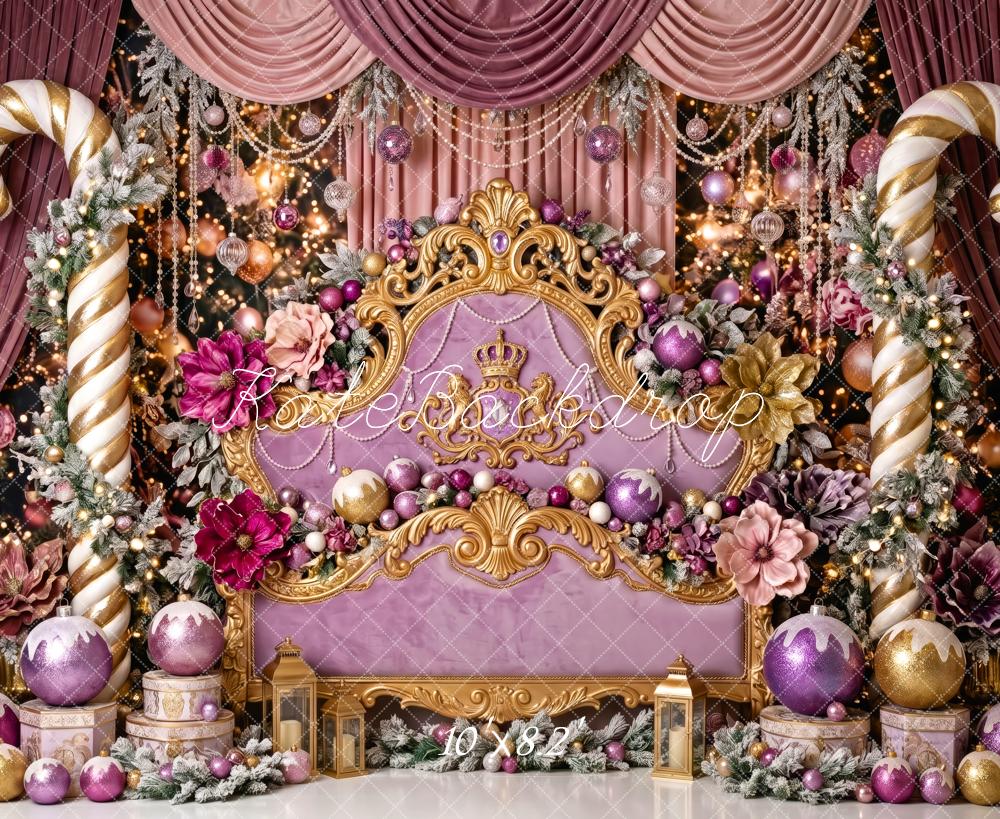 Kate Christmas Headboard Purple Royal Throne Candy Cane Printed Backdrop Designed by Patty Roberts