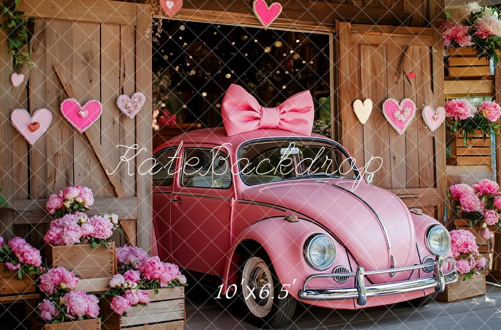 Kate Valentine Pink Car Hearts Barn Backdrop Designed by Patty Roberts