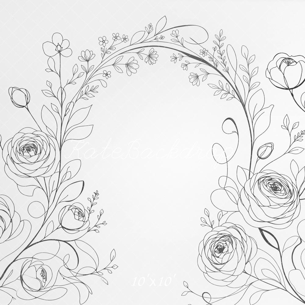 Kate Line Art White Flower Arch Printed Backdrop Designed by Mini MakeBelieve