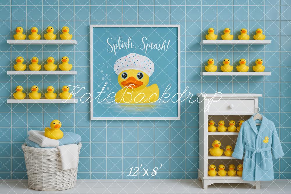 Kate Baby Shower Rubber Duck Blue Bathroom Shelves Bathrobe Backdrop Designed by Patty Roberts