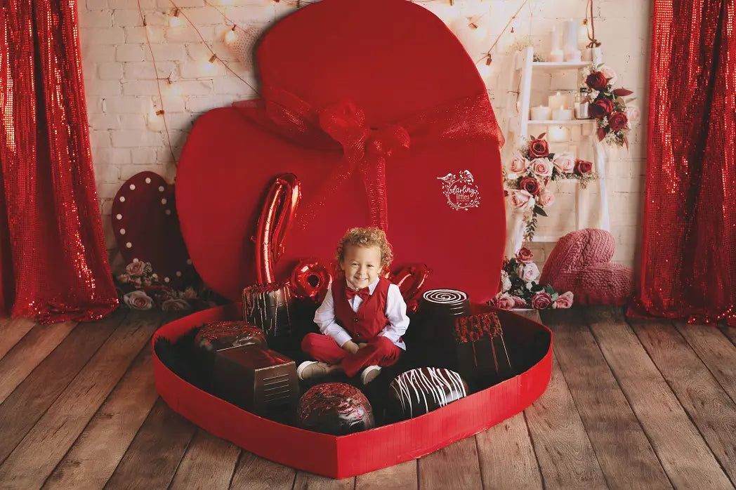 Kate Valentine's Day Love Heart Roses Lights Printed Backdrop Designed by Emetselch