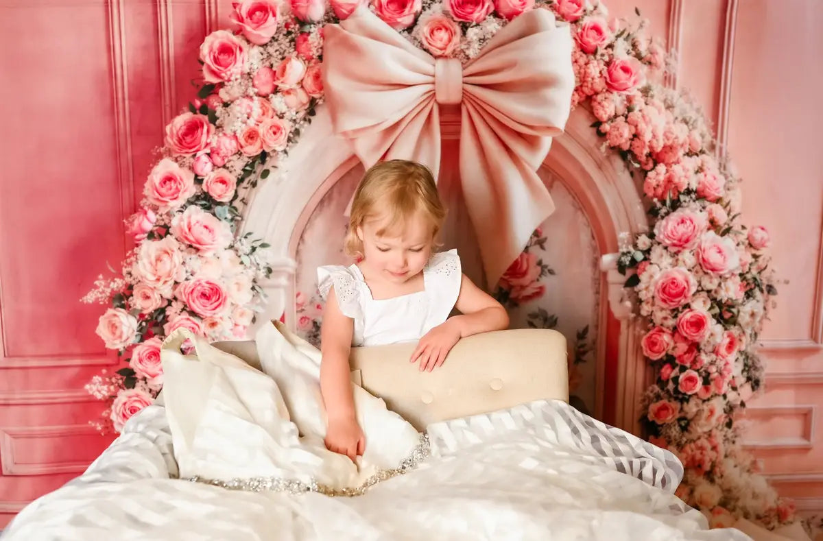 Kate Pink Rose Floral Arch Bow Photography Backdrop Designed by Emetselch