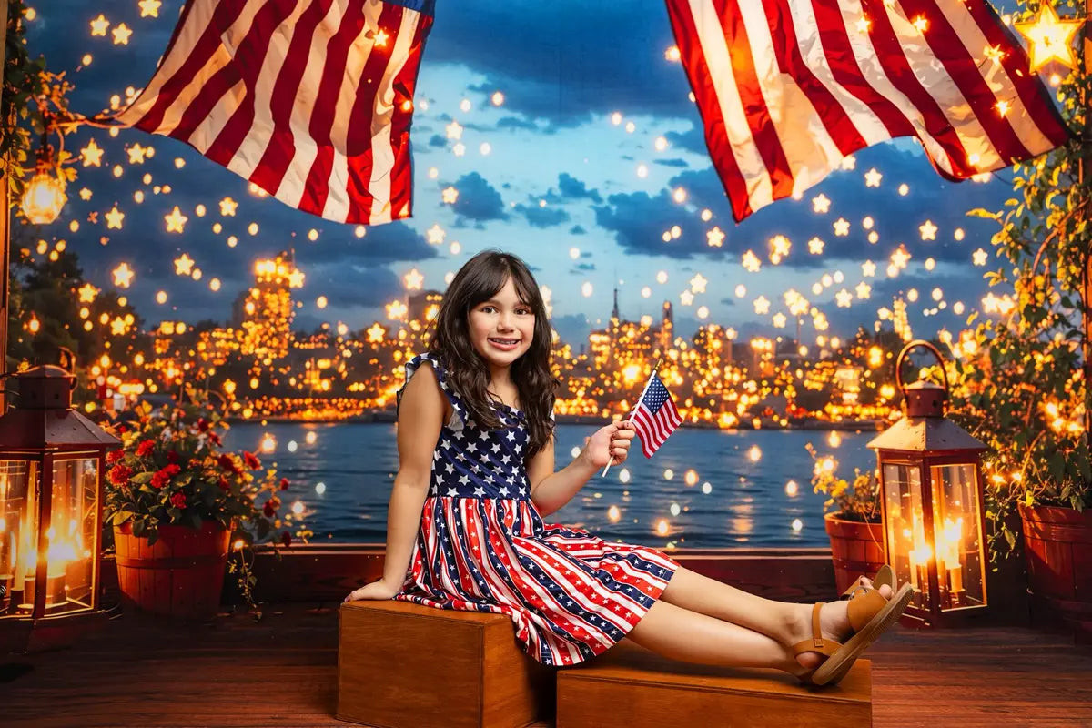 Kate Independence Day Flag Starry Night Printed Backdrop Designed by Emetselch
