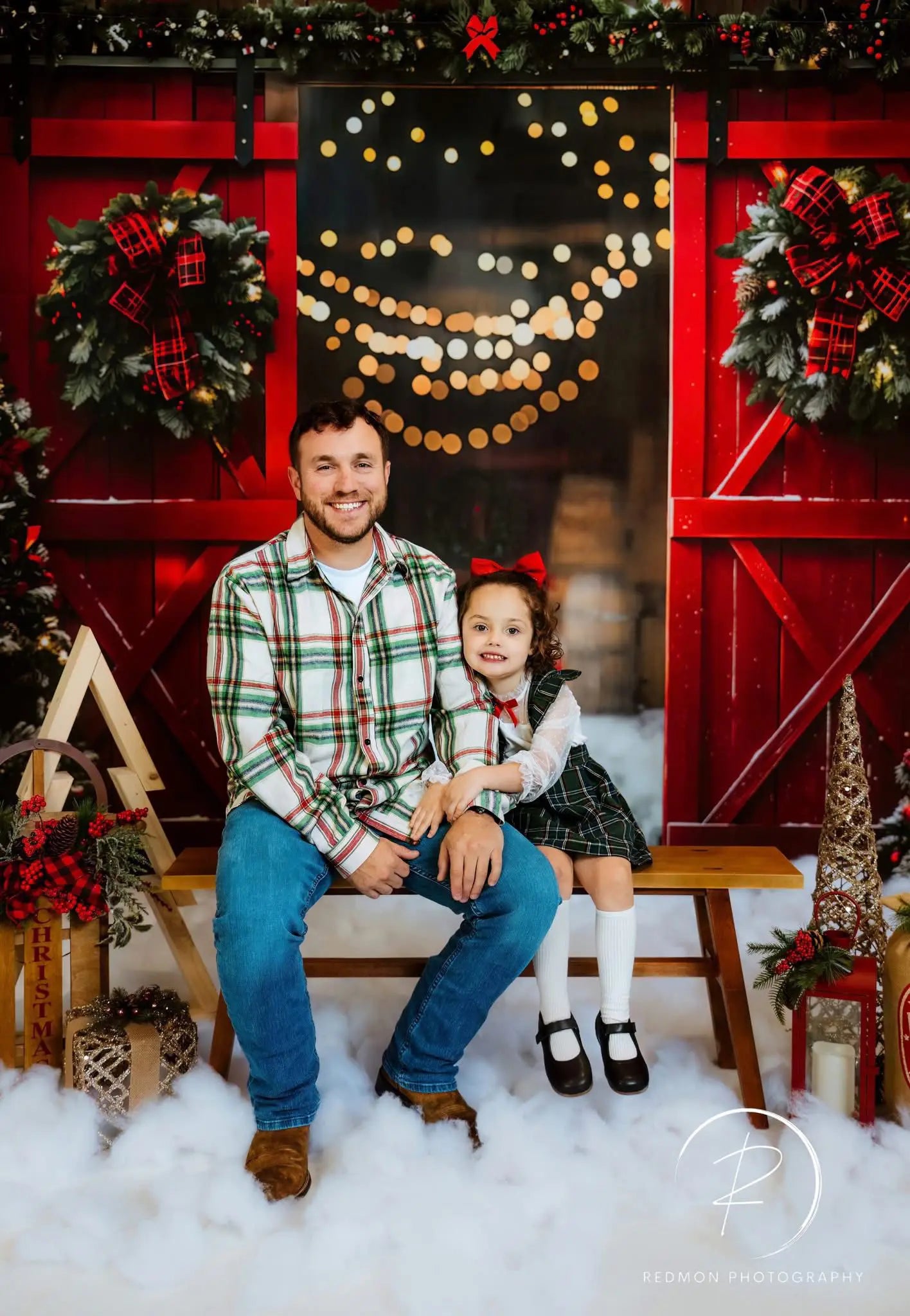 Kate Christmas Night Red Barn Door Backdrop Designed by Emetselch