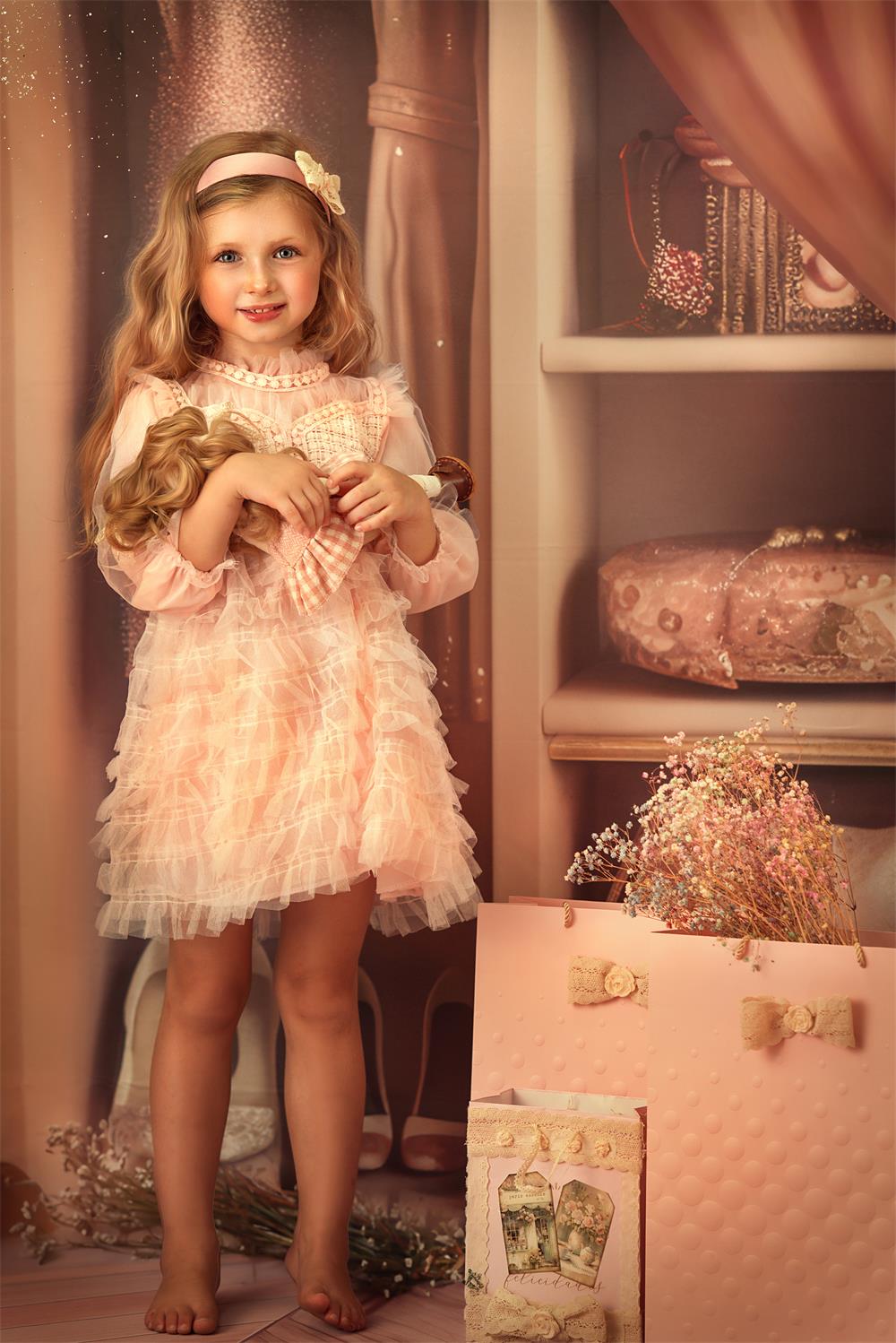 Kate Fashion Doll Princess Closet Backdrop+Beige Wood Rubber Floor Mat