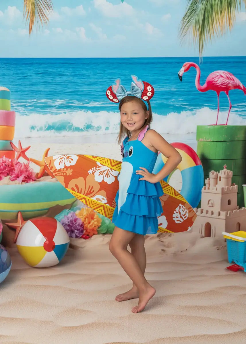 Kate Summer Beach Flamingo Palm Surfboard Backdrop Designed by Kate Image