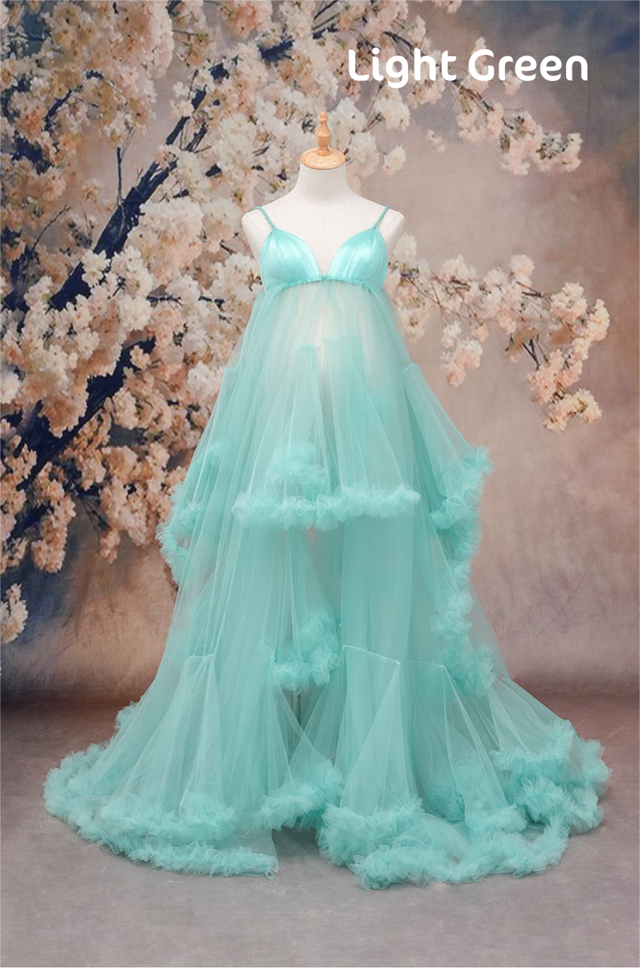 light green maternity dress Kate Mesh Custom Maternity Photoshoot Gowns, XXXL / 109#-Light green