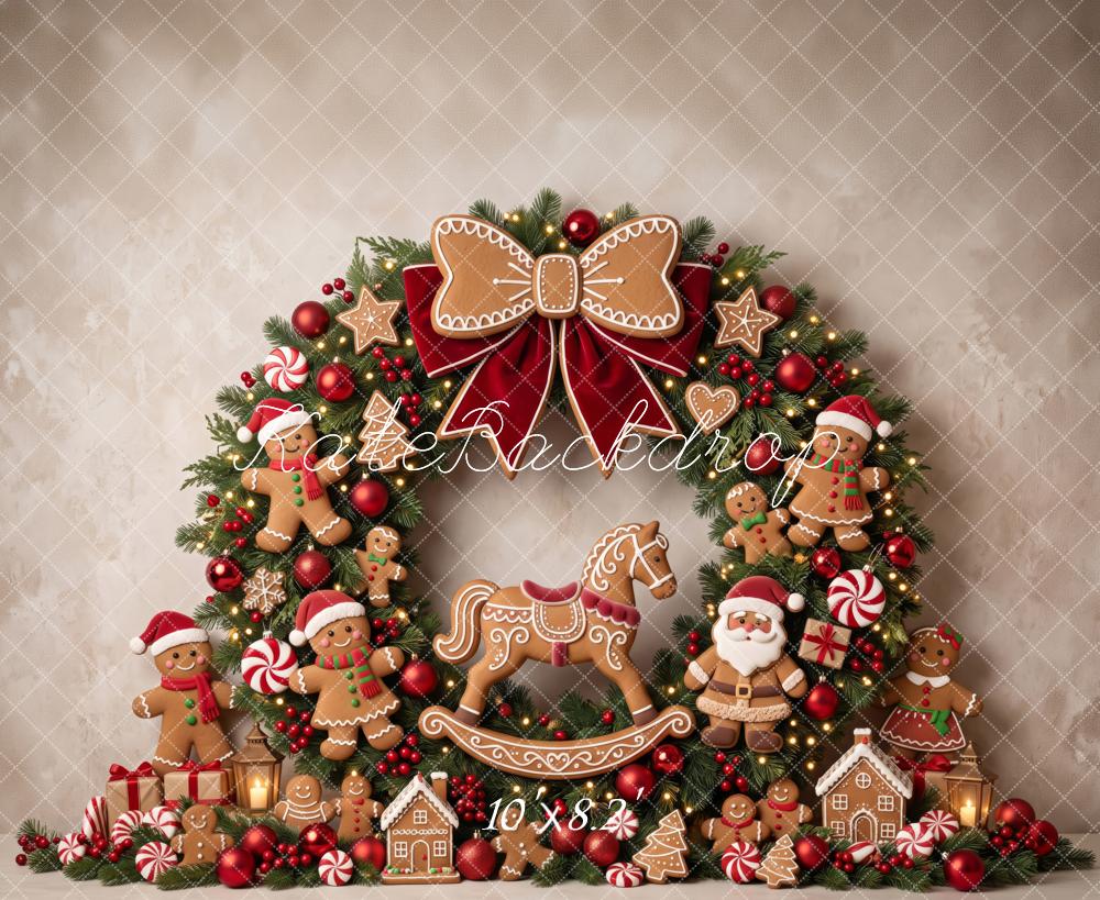Kate Christmas Gingerbread Cookies Arch Wreath Rocking Horse Printed Backdrop Designed by Patty Roberts