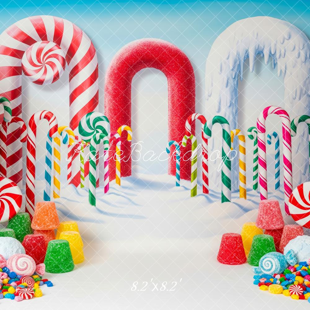Kate Christmas Candyland Arch Candy Canes Peppermint Gumdrops Snow Backdrop Designed by Patty Roberts