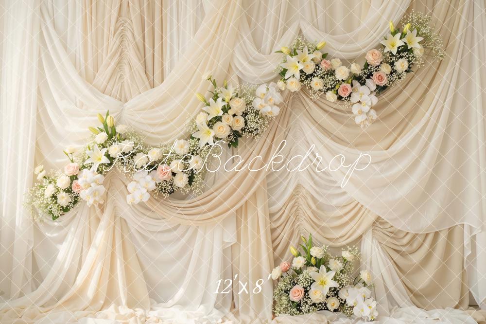 Kate Mother's Day Ivory Drapes Flower Arch Printed Backdrop Designed by Mini MakeBelieve
