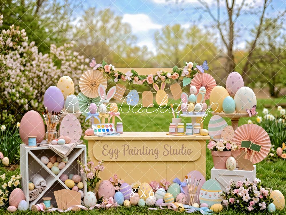 Kate Easter Bunny Egg Painting Garden Studio Printed Backdrop Designed by Patty Roberts