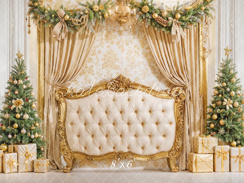 Kate Christmas Headboard Upholstered Luxury Golden Curtains Backdrop Designed by Emetselch