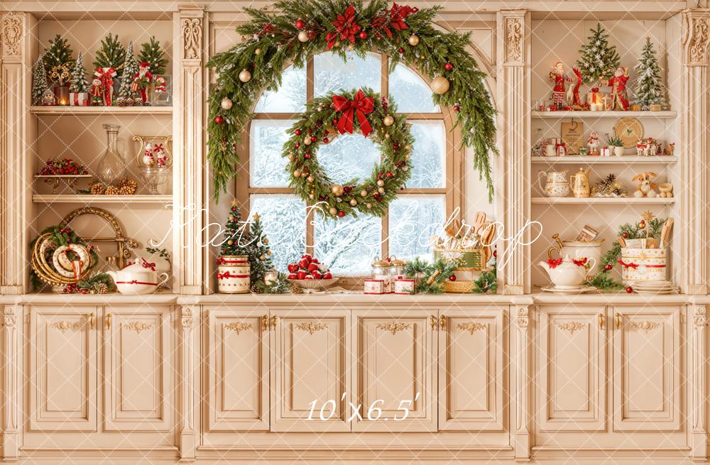 Kate Christmas Kitchen Cabinet Garland Shelves Backdrop Designed by Emetselch