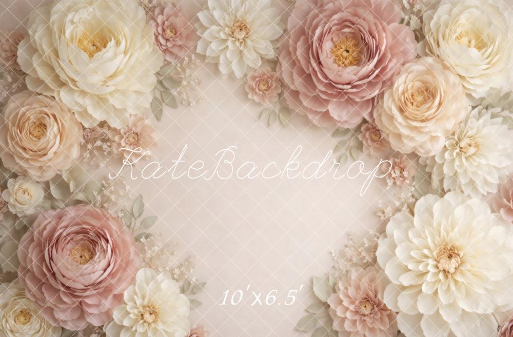 Kate Floral Cream Blush Flower Arch Printed Backdrop Designed by Vertigo Productions