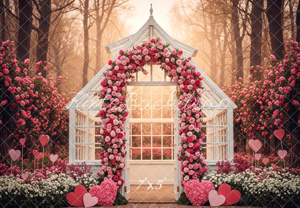 Kate Valentine's Day Flower Arch Pink Greenhouse Backdrop Designed by Patty Roberts
