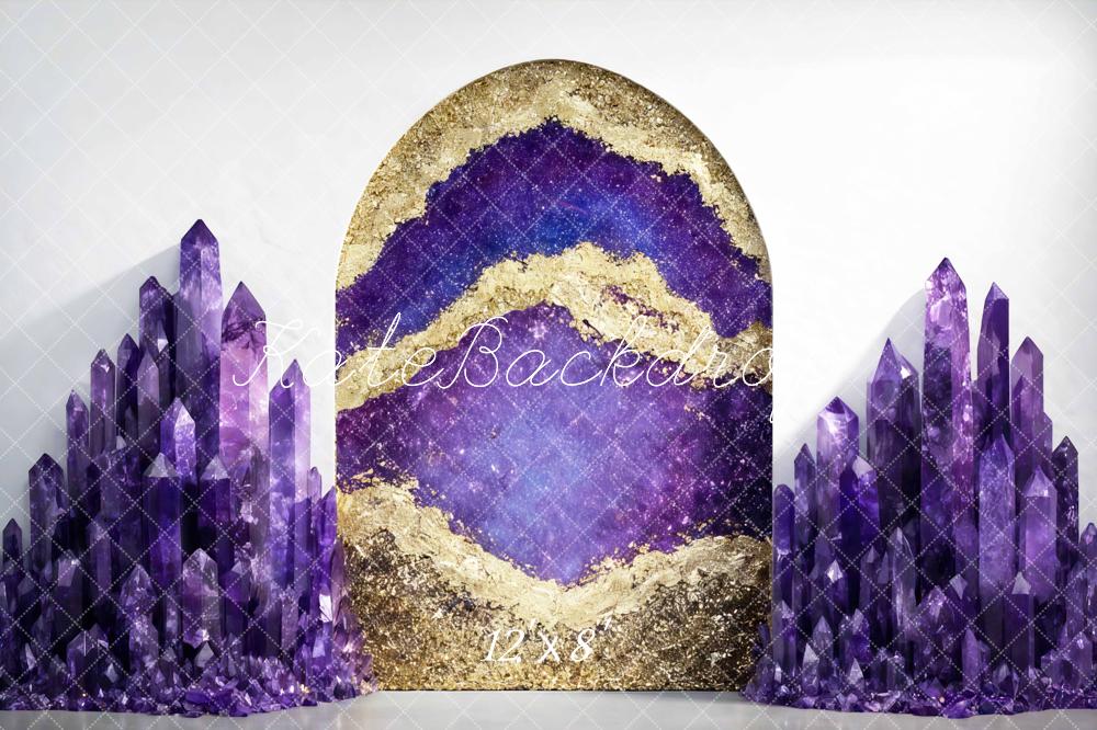 Kate Purple Crystal Cluster Geode Arch Printed Backdrop Designed by Mini MakeBelieve