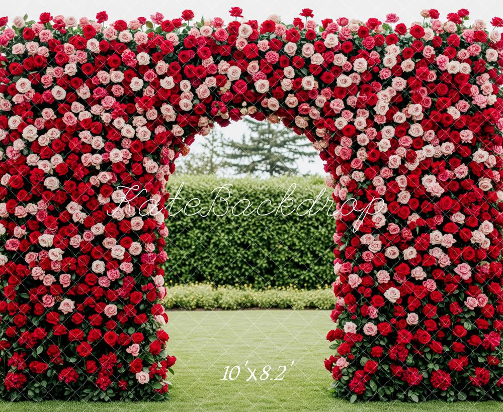 Kate Spring Flower Arch Red and Pink Roses Backdrop Designed by Patty Roberts
