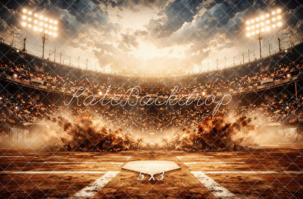 Kate Sports Baseball Stadium Home Plate Crowd Lights Backdrop Designed by Mini MakeBelieve