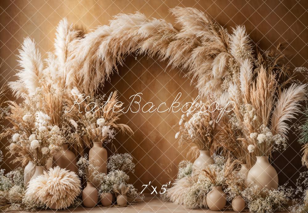 Fondo Marrón de Pampas Grass Boho Arch Diseñado por Emetselch