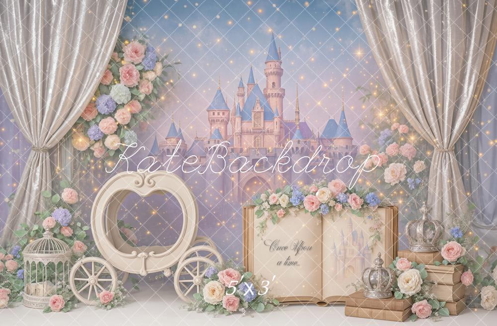 Kate Cake Smash Princess Castle Book Carriage Floral Backdrop Designed by Ashley Paul