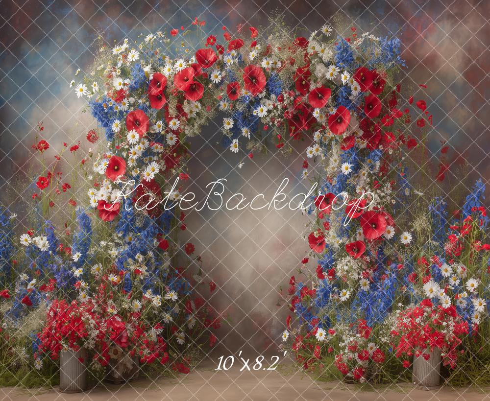 Kate Flower Arch Red Blue White Wildflowers Printed Backdrop Designed by Angela Miller