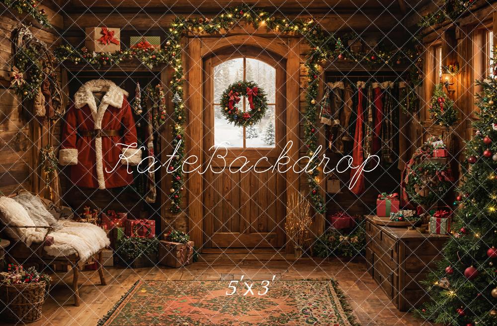 Fondo de puerta rústica de cabaña de Santa Claus de Navidad diseñado por Emetselch