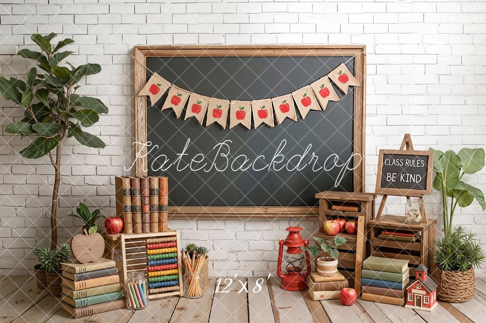 Kate Back to School Blackboard Apples Books Backdrop Designed by Emetselch