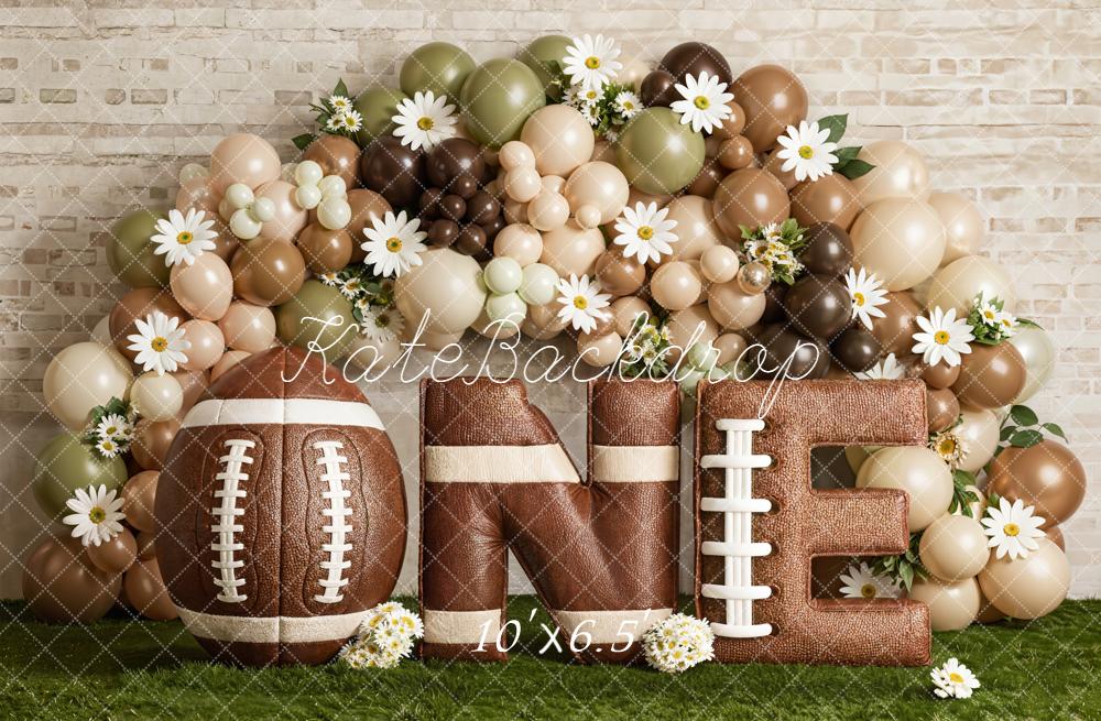 Kate Cake Smash Football One Balloon Arch Brown Daisy Printed Backdrop Designed by Emetselch