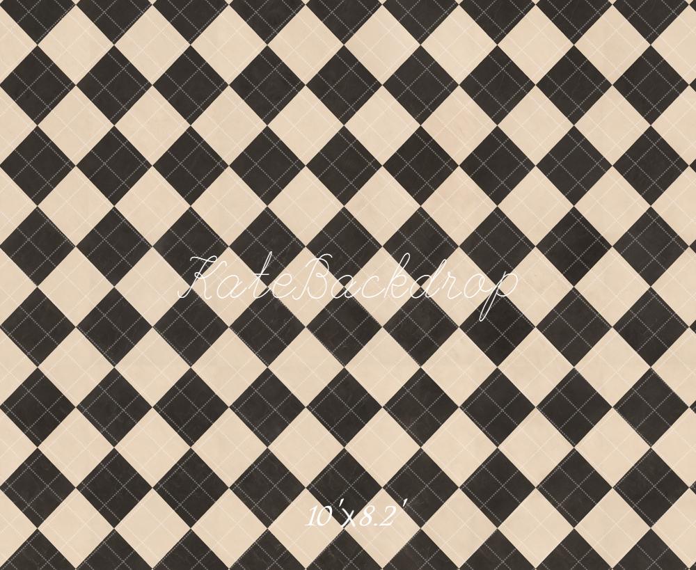 Kate Black Beige Checkered Plaid Floor Printed Backdrop Designed by Kate Image