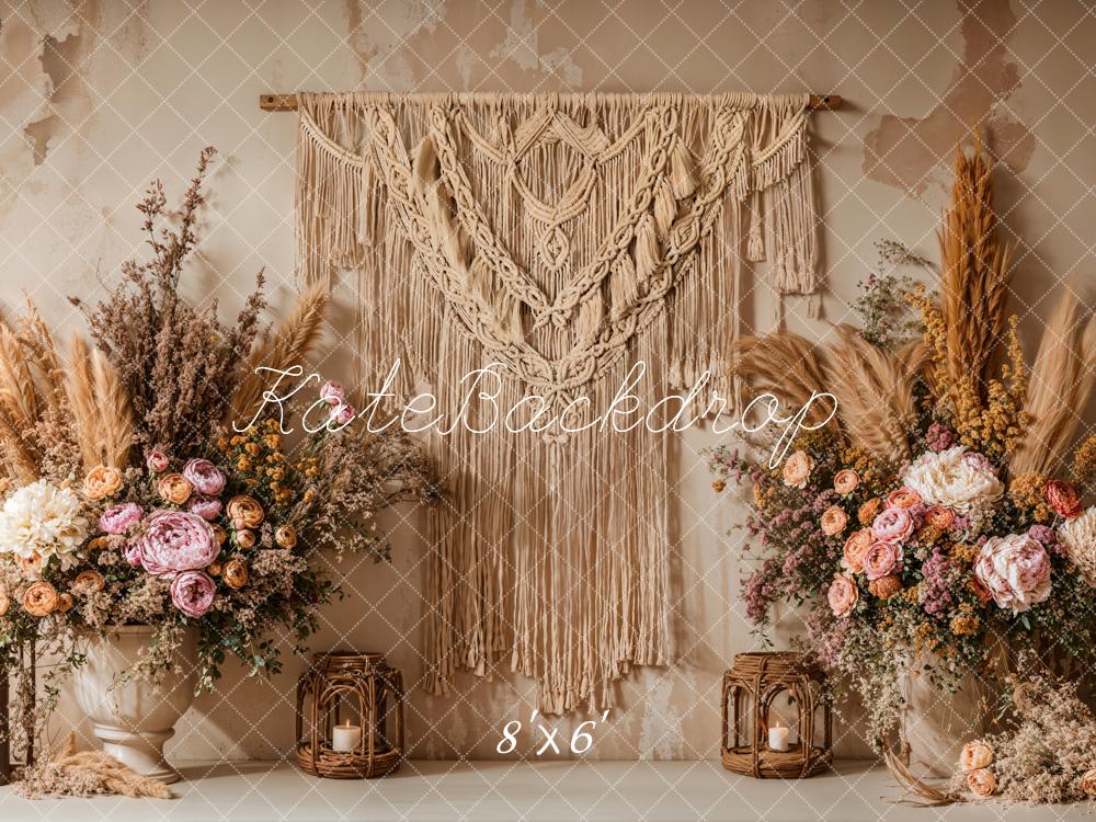 Kate Boho Floral Macrame Pampas Grass Backdrop Designed by Emetselch