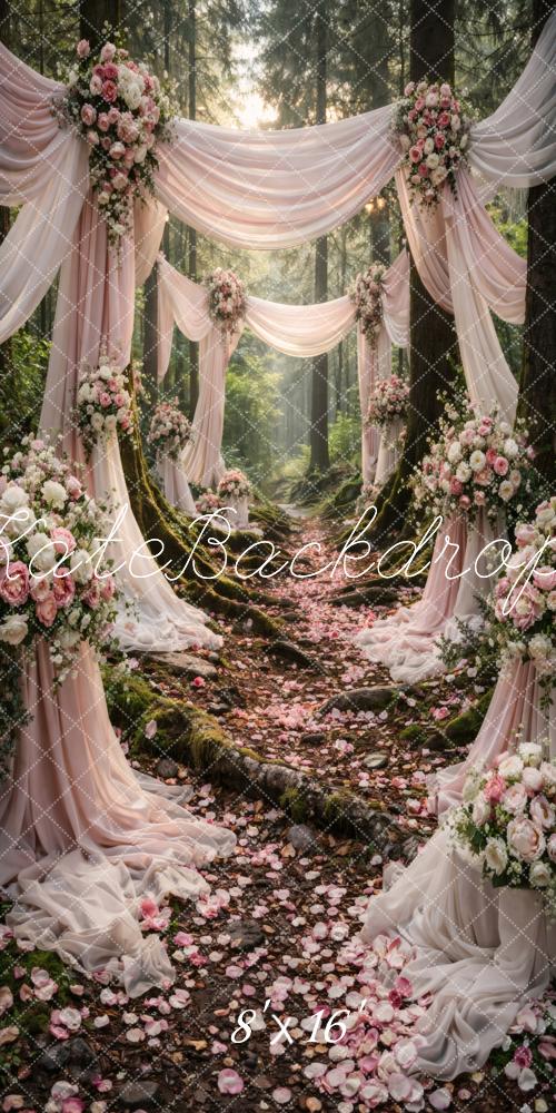 Kate Sweep Forest Wedding Aisle Blush Drapes Flower Arch Printed Backdrop Designed by Vertigo Productions