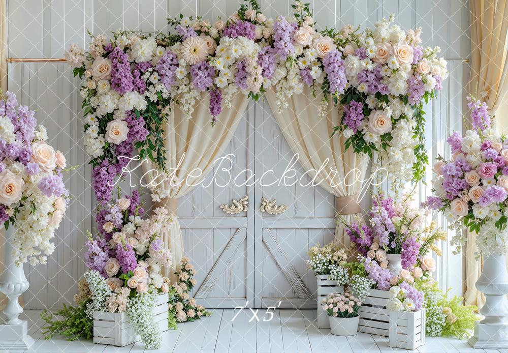 Kate Spring Flower Arch Crates White Door Pastel Purple Backdrop Designed by Mini MakeBelieve