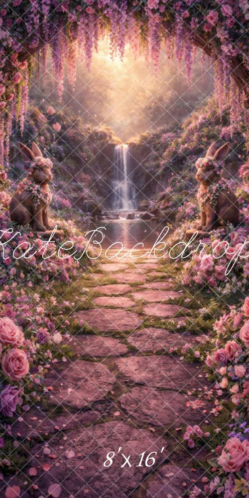 Kate Sweep Fairy Fantasy Flower Arch Waterfall Rabbits Printed Backdrop Designed by Vertigo Productions