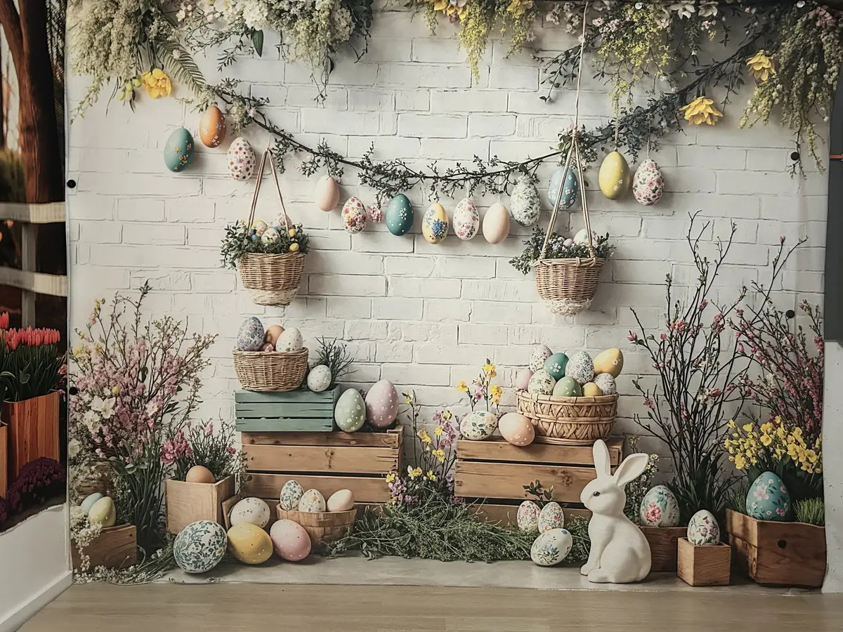 Kate Easter Floral Wooden Ladder Bunny Eggs Backdrop Designed by Emetselch