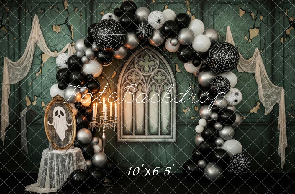 Kate Halloween Gothic Balloon Arch Spiderwebs Ghost Vintage Wall Backdrop Designed by Patty Roberts