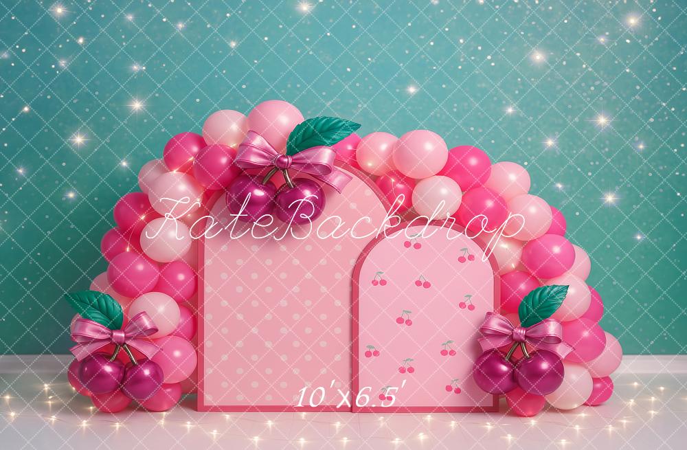Kate Cake Smash Cherry Balloon Arch Backdrop Designed by Ashley Paul