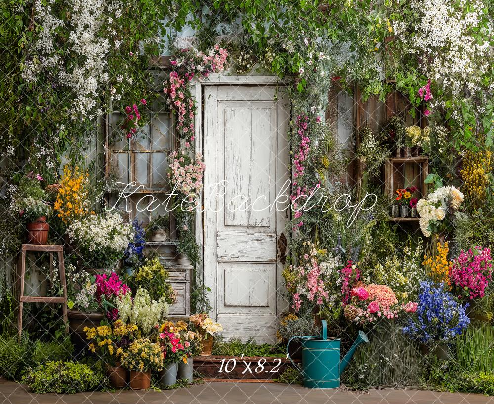 Kate Summer Flower Arch Rustic Door Garden Printed Backdrop Designed by Angela Miller
